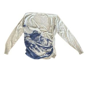 Beautiful soft grey + sea blue wrap front lightweight sweater ,flattering style